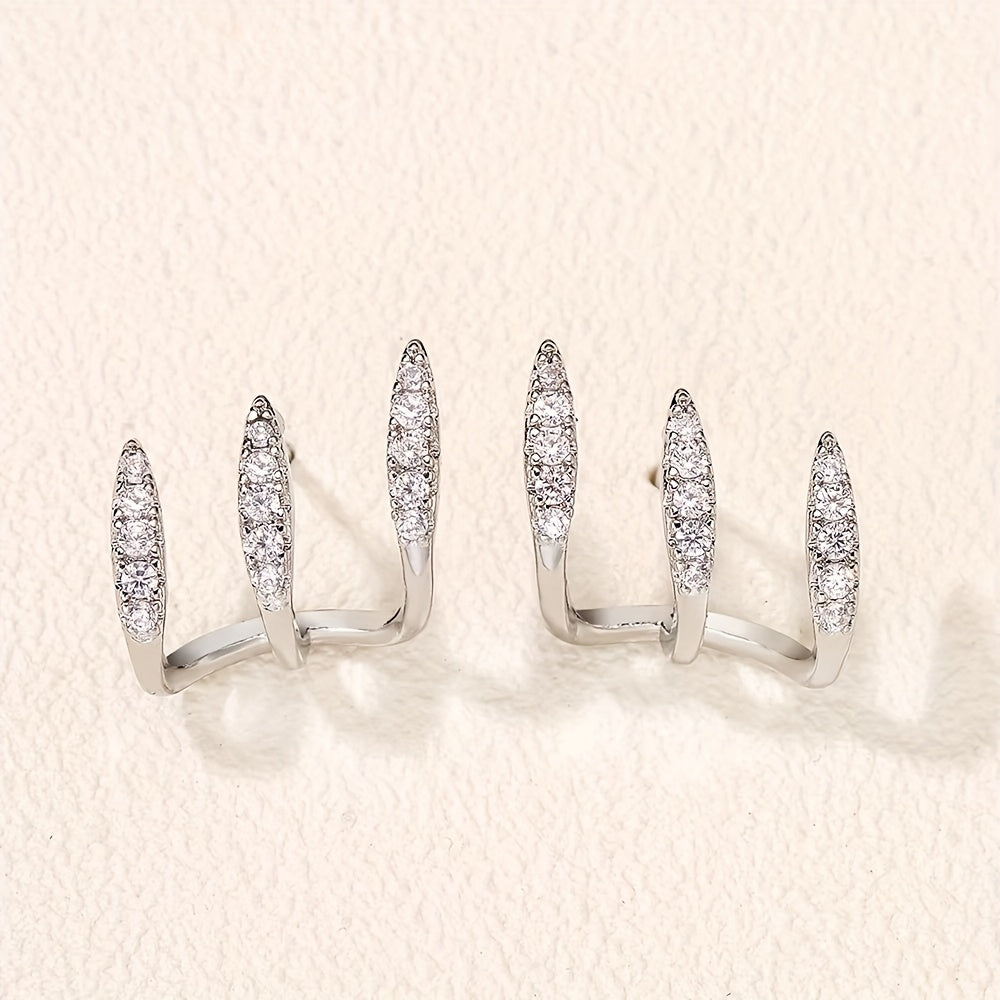 Boucles d'oreilles élégantes en strass à trois griffes