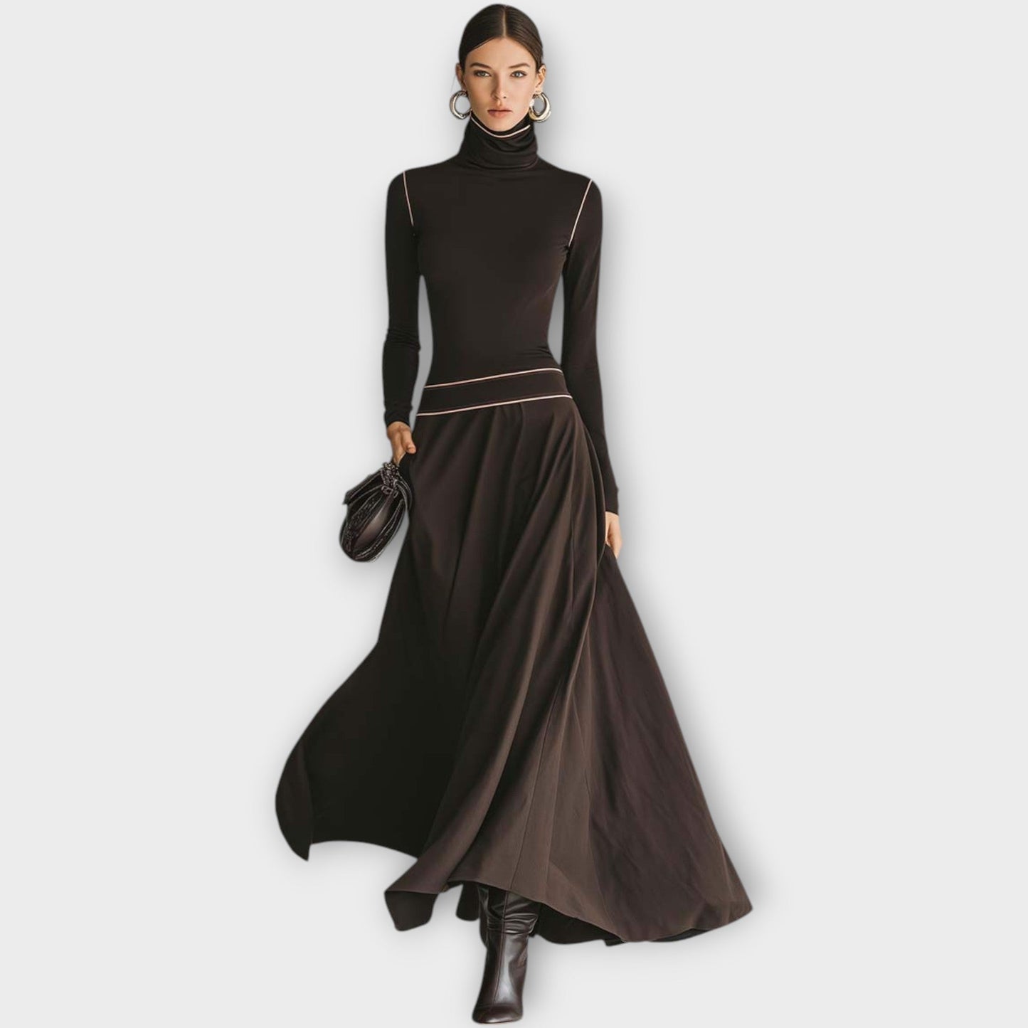 Robe Maxi Élégante avec Col Montant