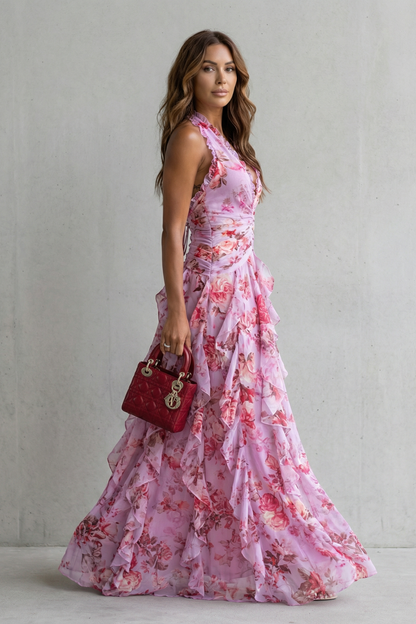 Belladina™ | Robe Maxi Halter en Rose Romantique
