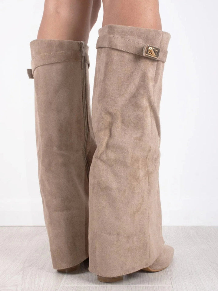 Bottes Femme Genou avec Partie Supérieure Évasée et Talon Bloc