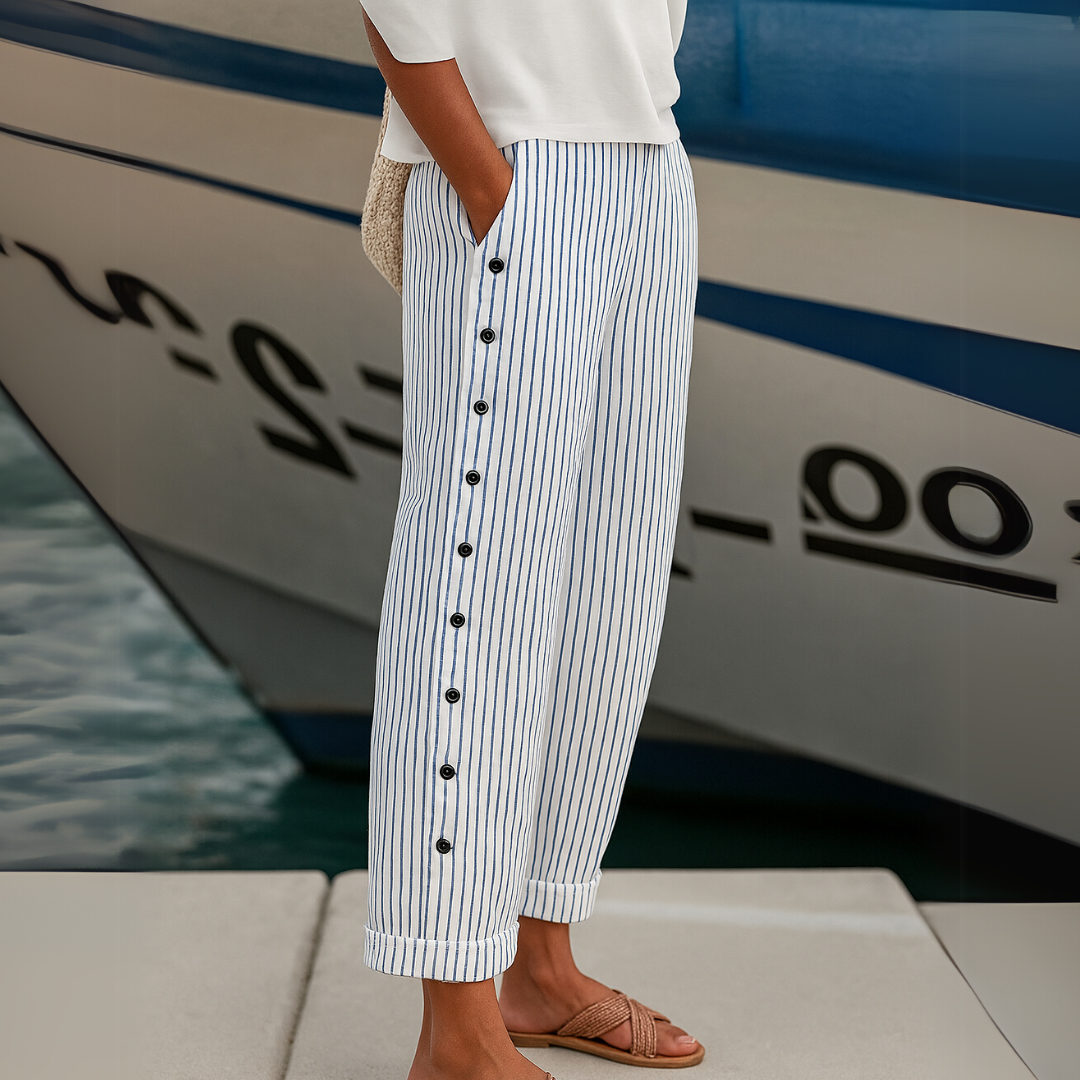 Caitlin | Pantalon à Boutons Rayé Élégant