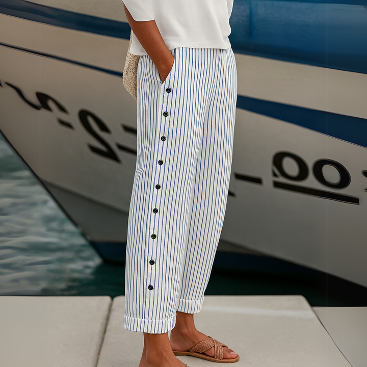 Caitlin | Pantalon à Boutons Rayé Élégant