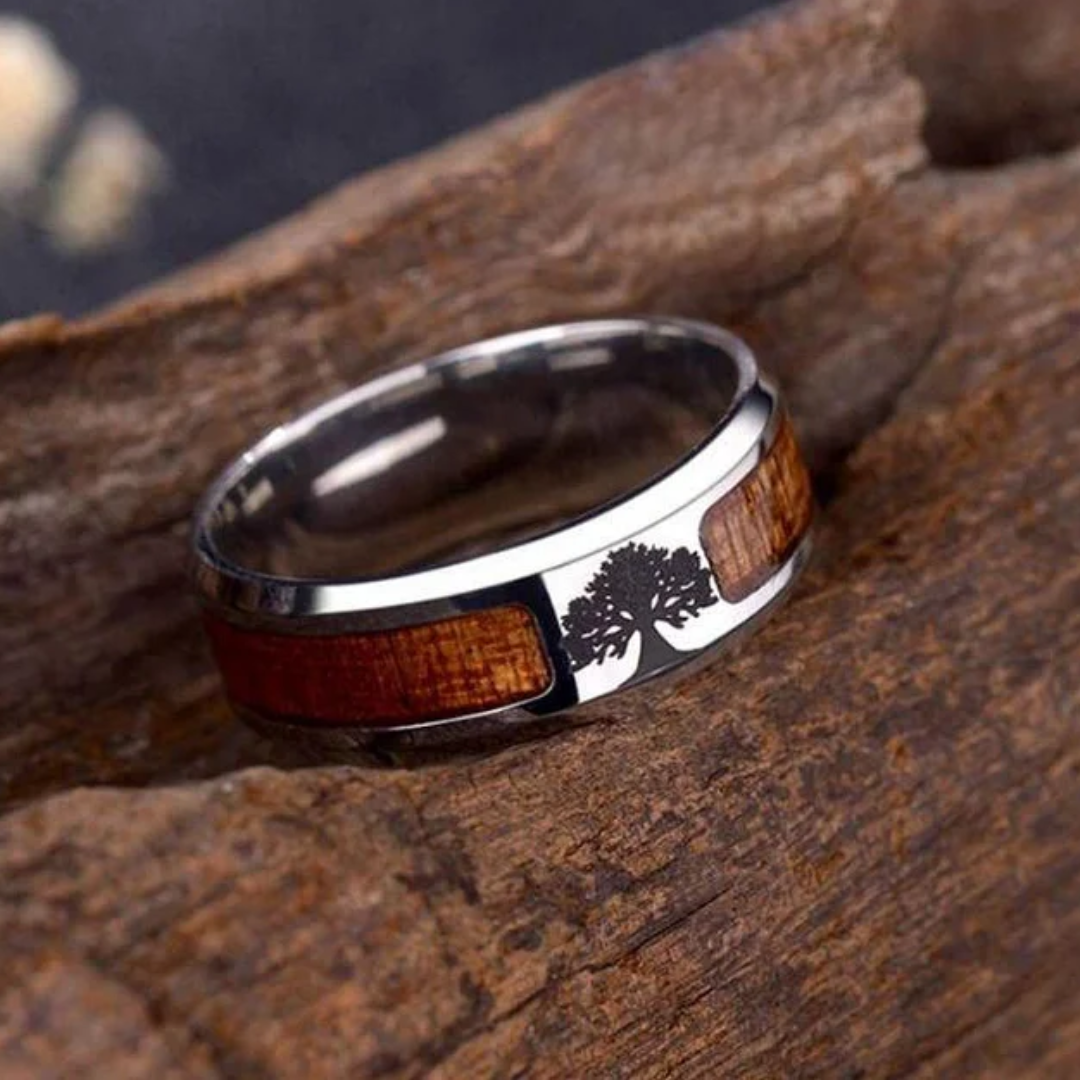 Bague Héritage en Incrustation de Bois Rustique