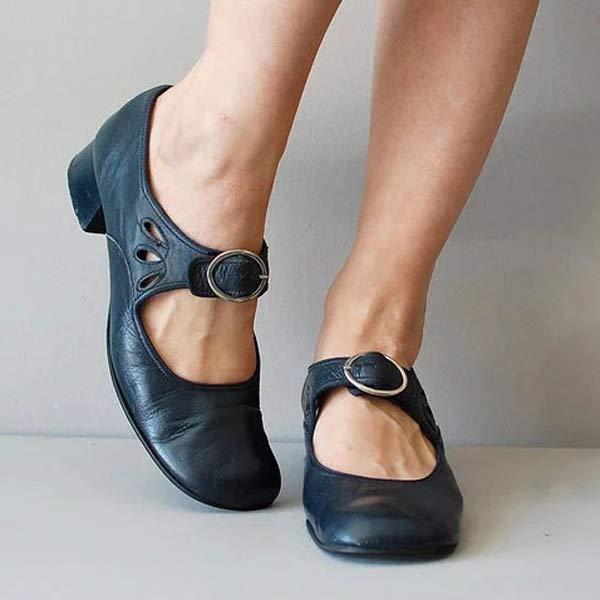 Beatrice - Sandales à Talon en Cuir avec Boucle Orthopédique