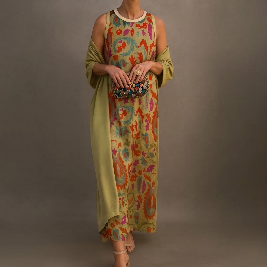 Daniela™ | Robe Longue Imprimée avec Gilet Coordonné