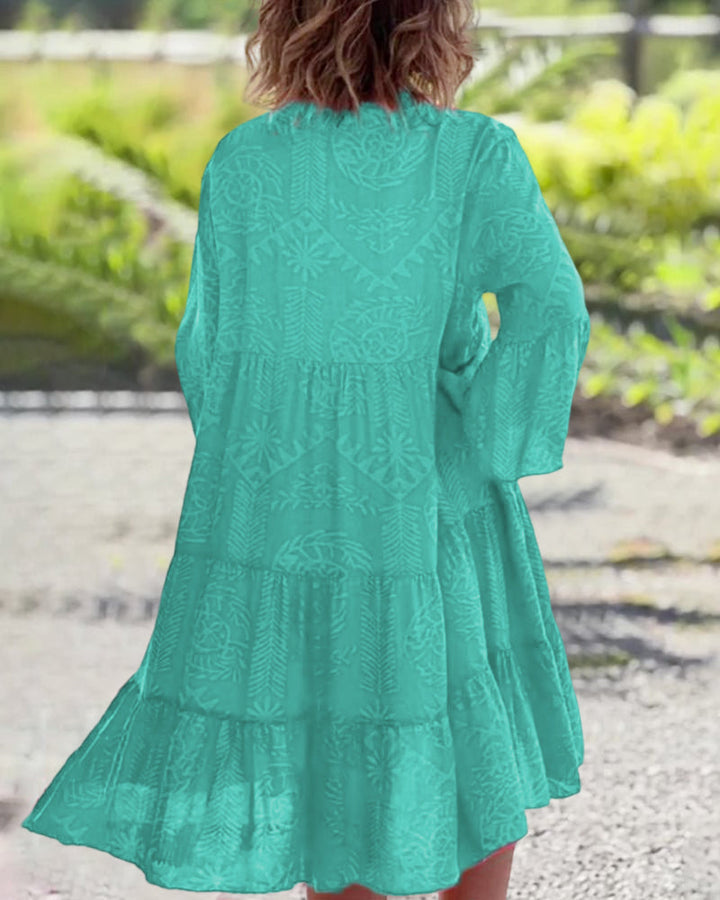 Skylar - Robe Chic avec Décolleté en V et Manches Évasées 3/4 avec Volants