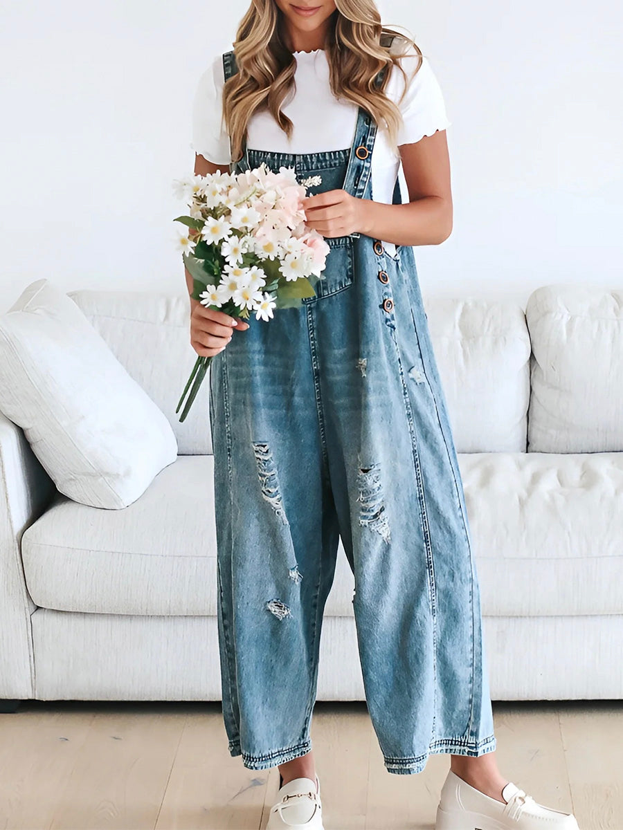 ELESSA – SALOPETTE EN DENIM À COUPE LOOSE EN LOOK USÉ