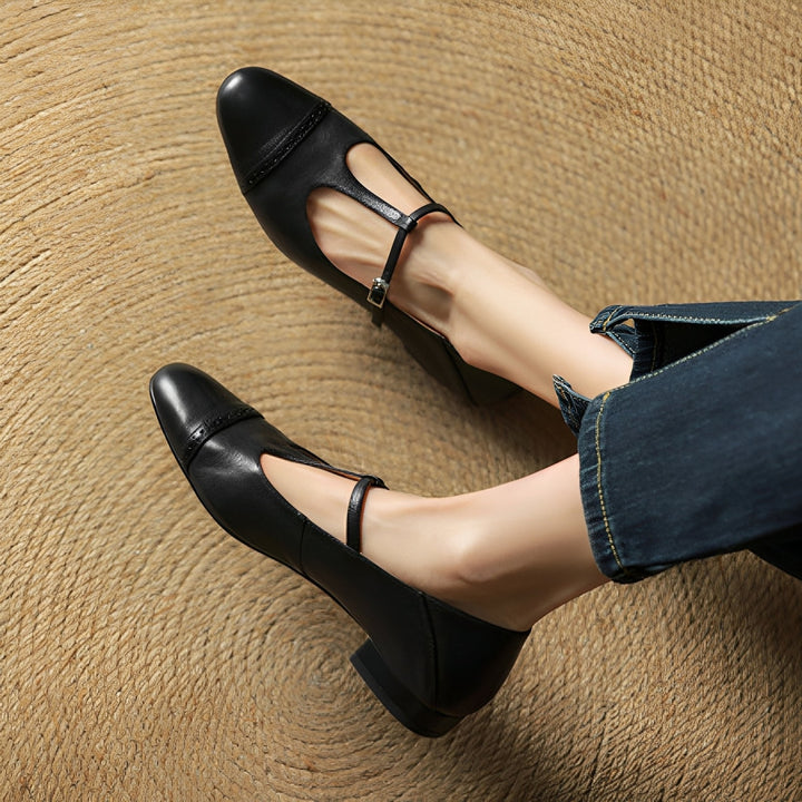 Bella - Ballerines en cuir décontractées avec boucle en T pour femmes