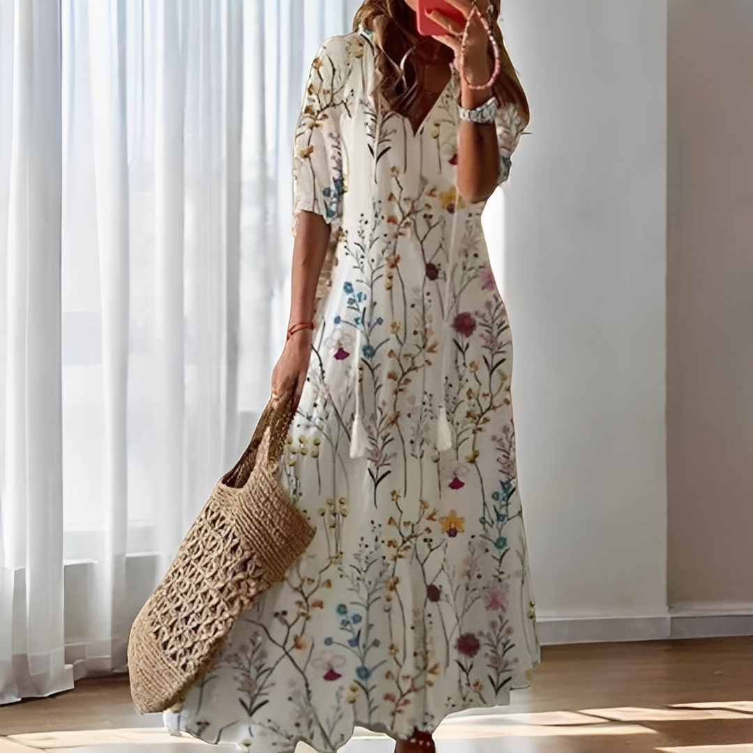Alica - Robe décontractée ample avec col en V pour femmes