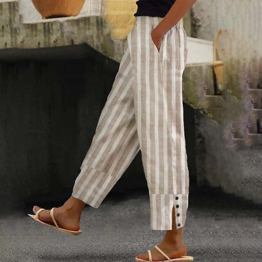 Pantalon rayé kaki décontracté