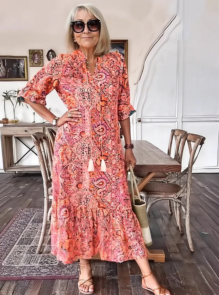 Mevelyn - Robe Bohémienne en Paisley avec Franges