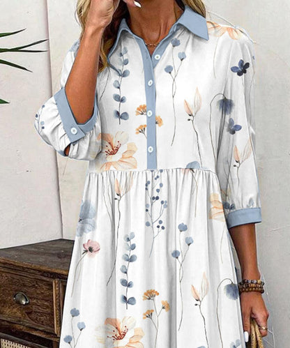 Elvienne | Robe Maxi Fraîche avec Imprimé et Col