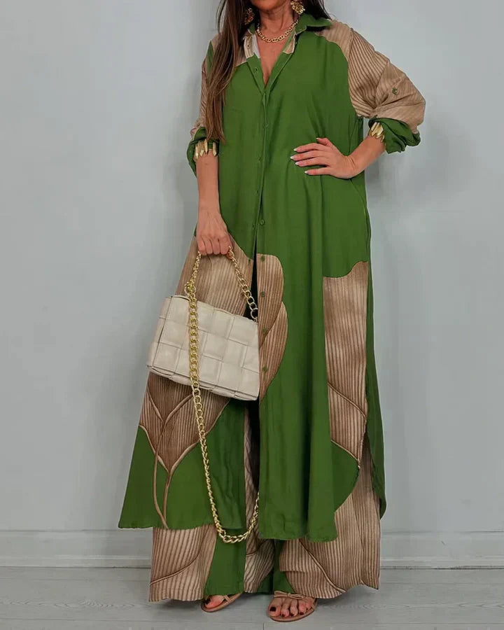 ISABEAU – ENSEMBLE HAUT À IMPRIMÉ PATCHWORK TENDANCE ET PANTALONS AMPLE