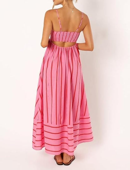 Elsie - Robe Maxi à Rayures avec Décolleté Dégagé pour Femmes