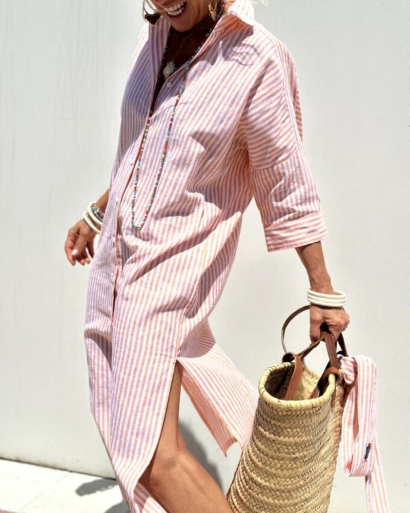 Coby | Robe Chemise en Lin Rayée Classique