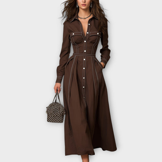 Robe Midi Ajustée avec Boutons Frontaux