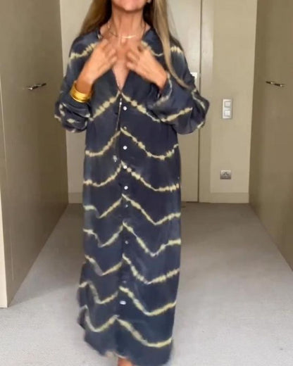 BOMEA - Robe Longue à Manches Longues avec Rayures Boho