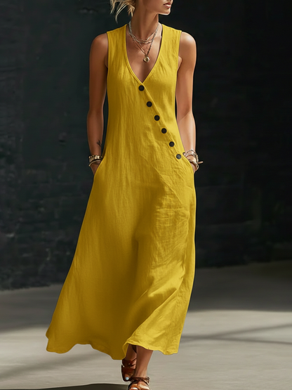 Robe Maxi Donna Boutonnée Fluide - Élégance Minimaliste Quotidienne