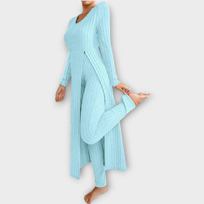 Ensemble de détente en tricot côtelé avec tunique fendue