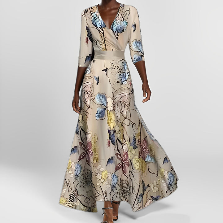 Delores - Robe longue à fleurs avec manches longues