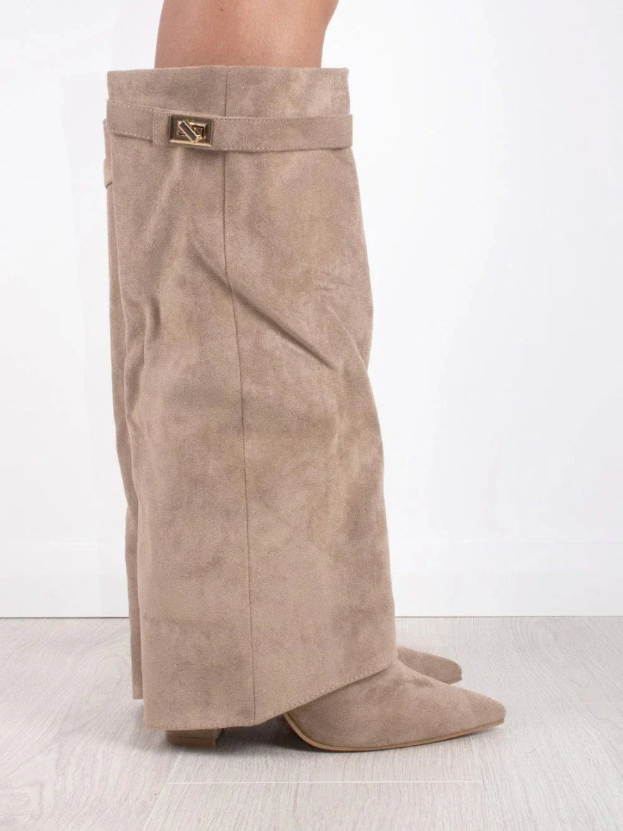 Bottes Femme Genou avec Partie Supérieure Évasée et Talon Bloc