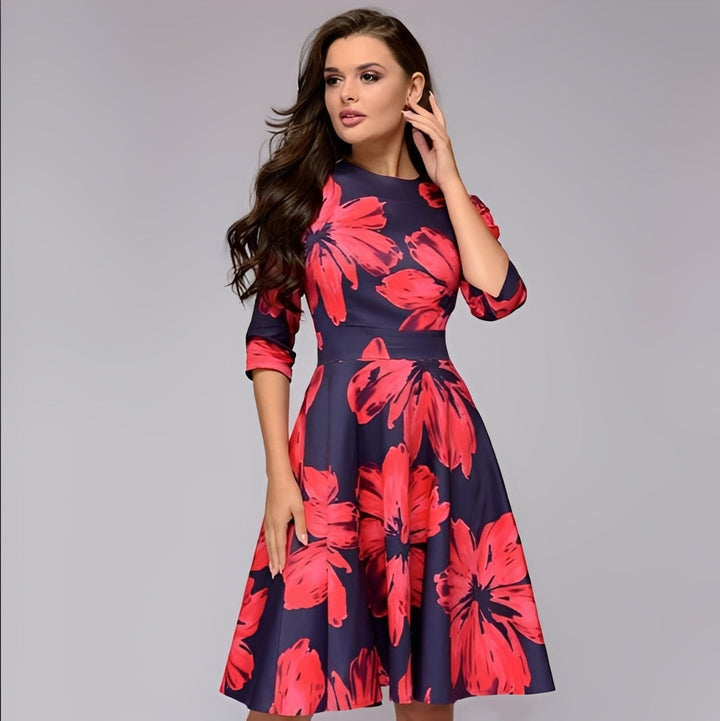 Catherine - Robe A-Ligne élégante avec imprimé floral pour dames