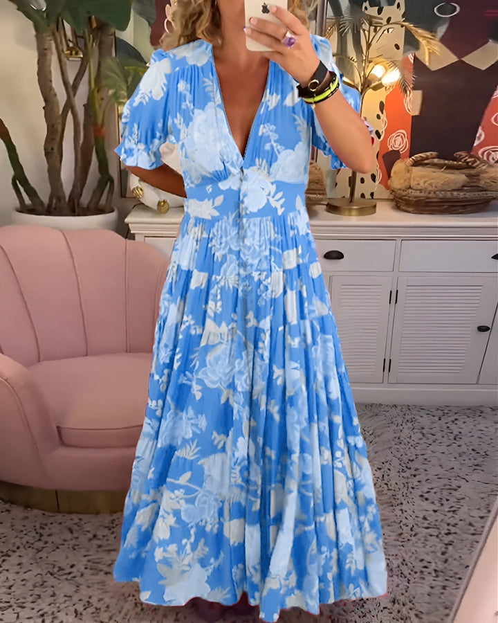 CARINE | ROBE AVEC POCHES ET ENCOLURE EN V EN IMPRIMÉ FLORAL