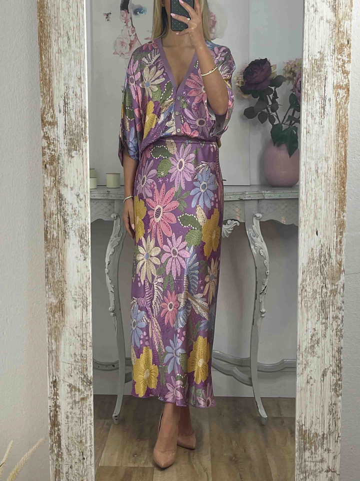 Chemisier Off-Shoulder en Satin Imprimé Floral Exquis