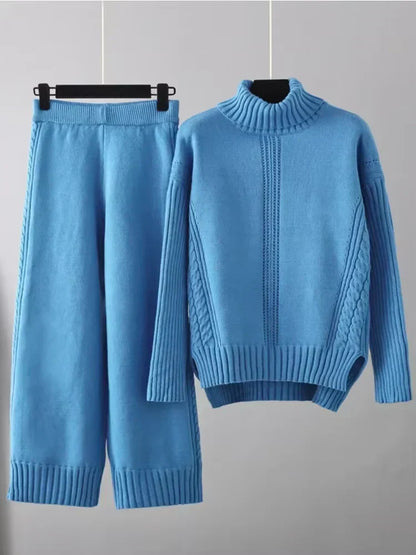 Scarlett - Ensemble de Pull Tricoté à Col Montant Chic et Pantalons Amples