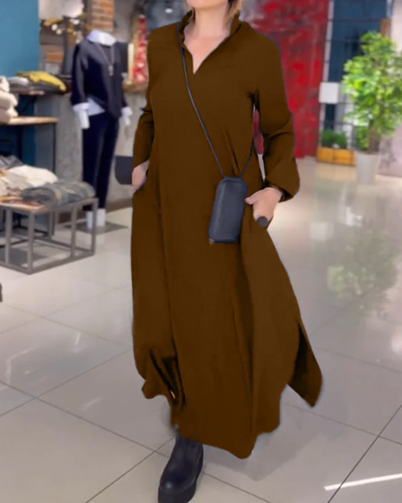 Evia™ - Robe longue ample avec revers et fente