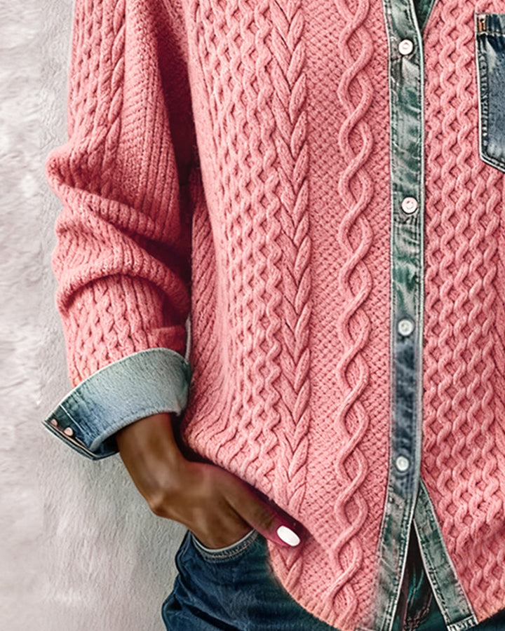 Chemise à Manches Longues avec Patchwork en Denim