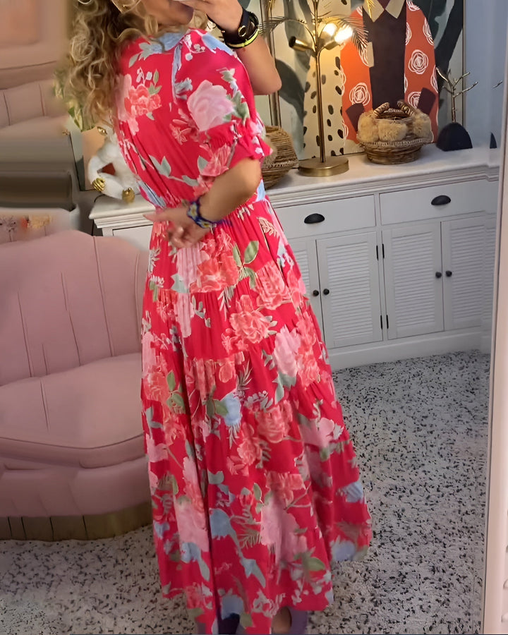 CARINE | ROBE AVEC POCHES ET ENCOLURE EN V EN IMPRIMÉ FLORAL