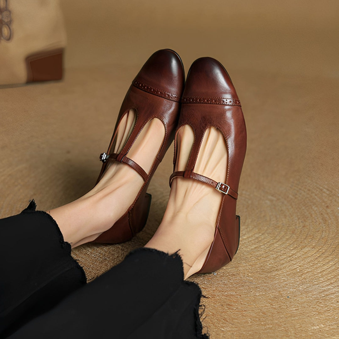 Bella - Ballerines en cuir décontractées avec boucle en T pour femmes