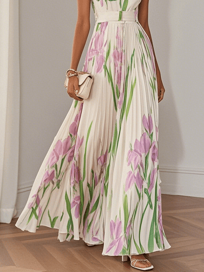 Robe Longue Plissée en Mousseline - Élégance Intemporelle