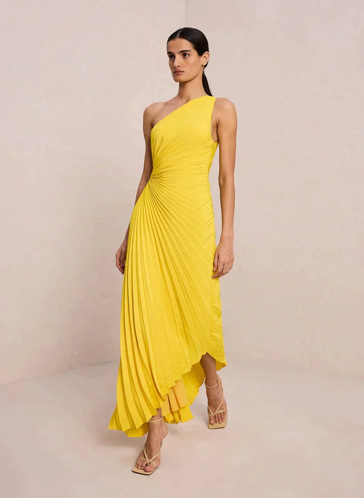Sylviana - Robe Midi Plissée à Une Épaule