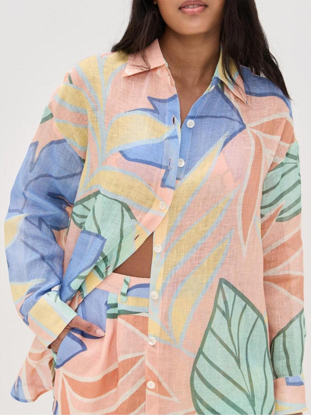 Amandine | Robe courte imprimée avec des feuilles tropicales