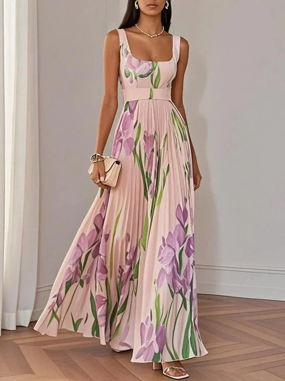Robe Longue Plissée en Mousseline - Élégance Intemporelle