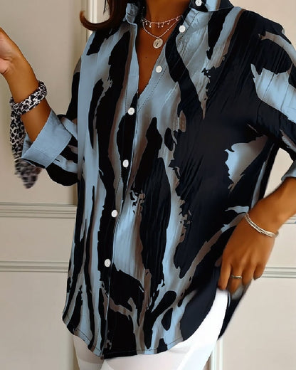 Blouse Imprimée Irregulière à Col Montant