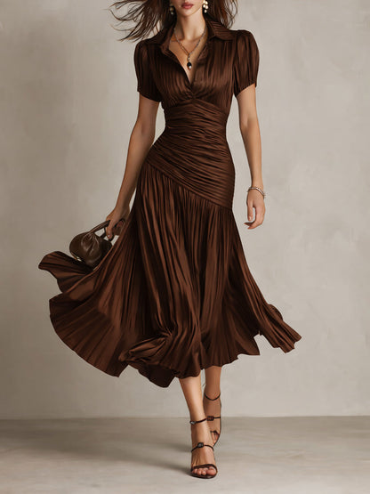 Adriana - Robe Midi en Satin à Rayures Rétro