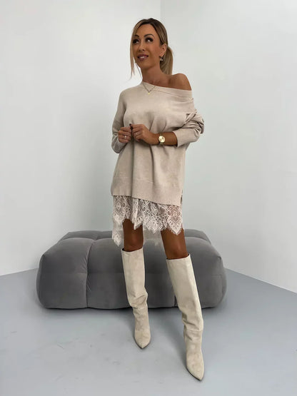 Sweat à Capuche en Dentelle à Longueur Moyenne avec Col Rond