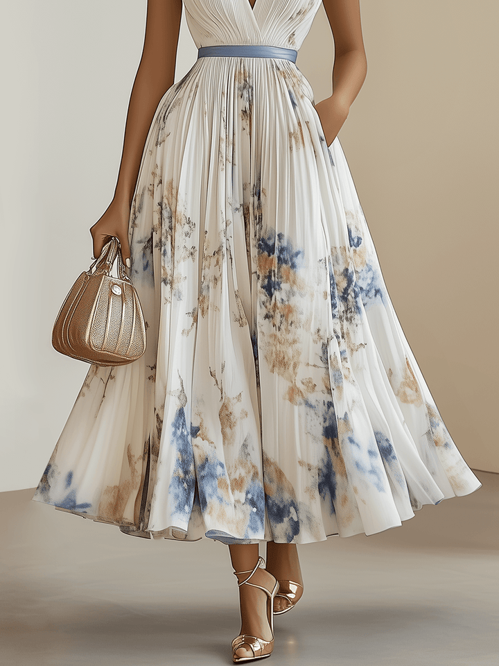 Chloé | Robe Midi Plissée en Chiffon Blanc en V