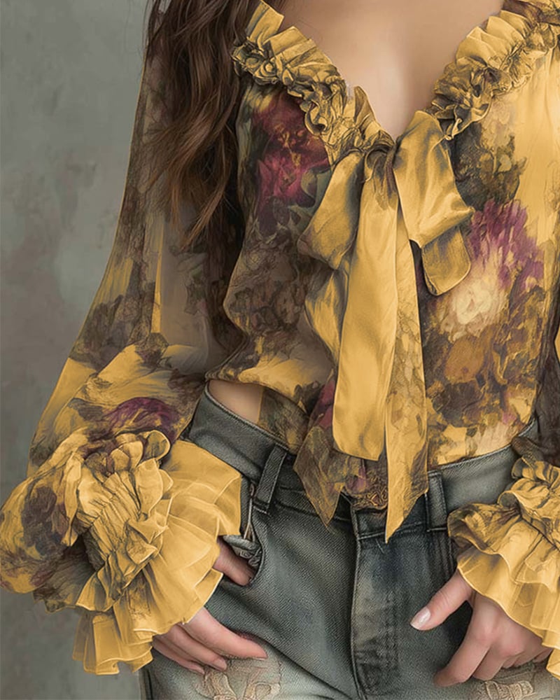 SAVANNAH – BLOUSE ROMANTIQUE AVEC NŒUDS À L'AVANT