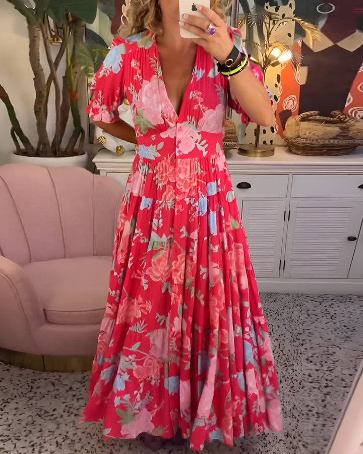 CARINE | ROBE AVEC POCHES ET ENCOLURE EN V EN IMPRIMÉ FLORAL