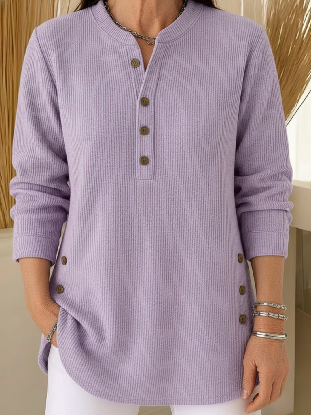 Amelie™ | Haut Henley Décontracté et Élégant