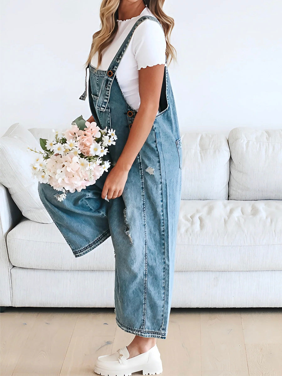 ELESSA – SALOPETTE EN DENIM À COUPE LOOSE EN LOOK USÉ