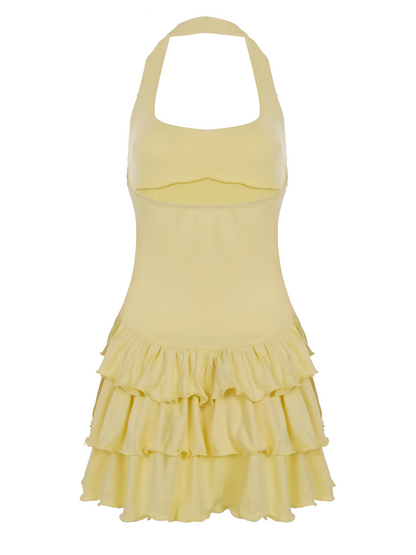 Robe d'Été Bodycon Mini avec Col Halter et Volants pour Femmes