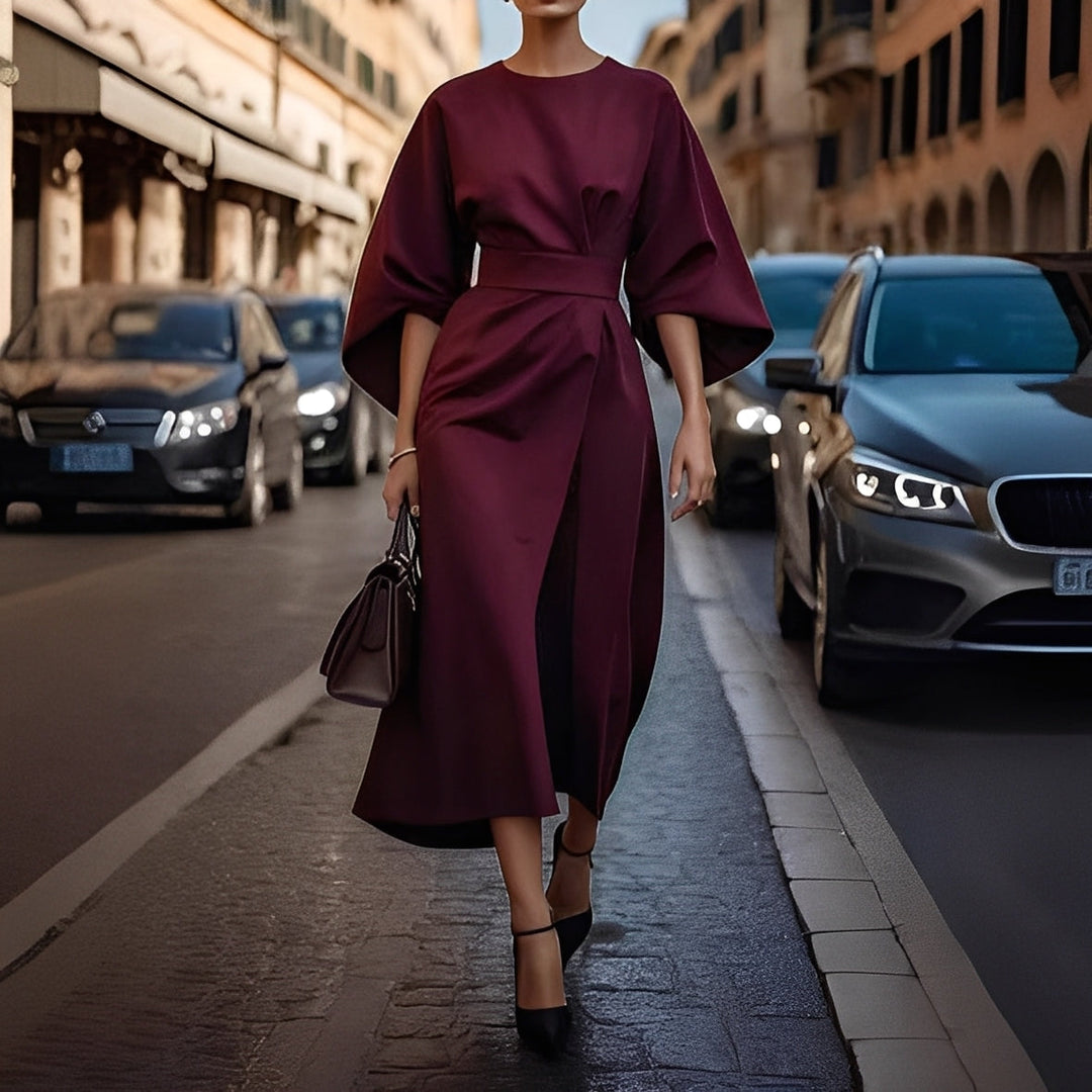 Élise - Robe élégante avec manches bouffantes et ceinture pour femmes