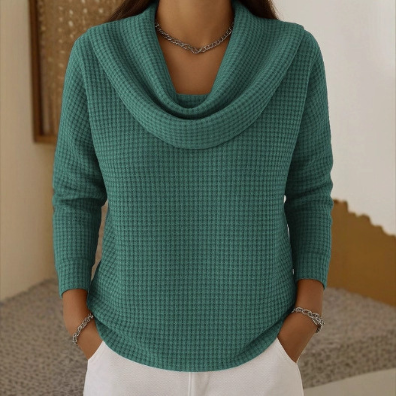 Ambre™ – Pull en Maille Gaufrée avec Col Bénitier Élégant