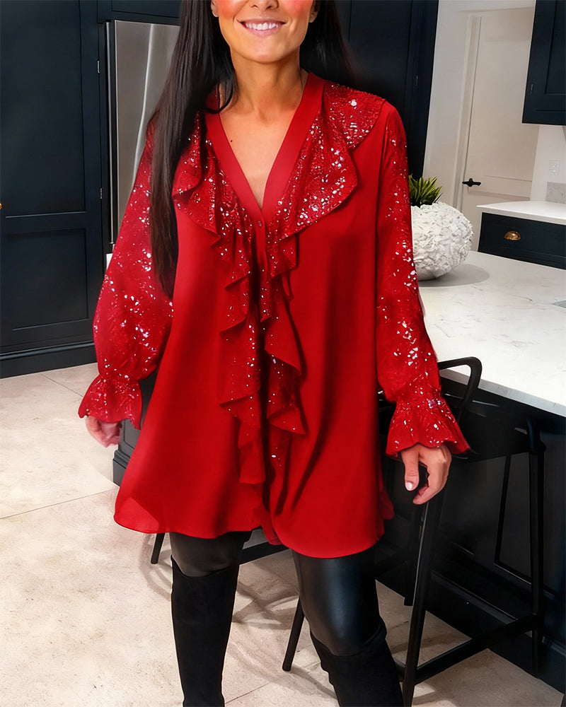 Blouses Amples Unies avec Volants