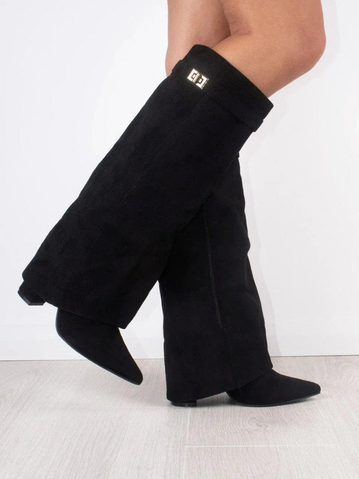 Bottes Femme Genou avec Partie Supérieure Évasée et Talon Bloc